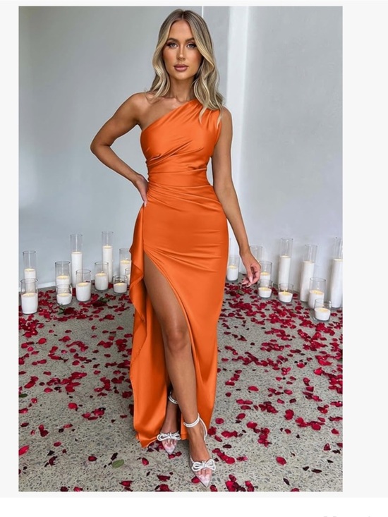 Dresses & Skirts - One-Shoulder Orange Evening Gown -